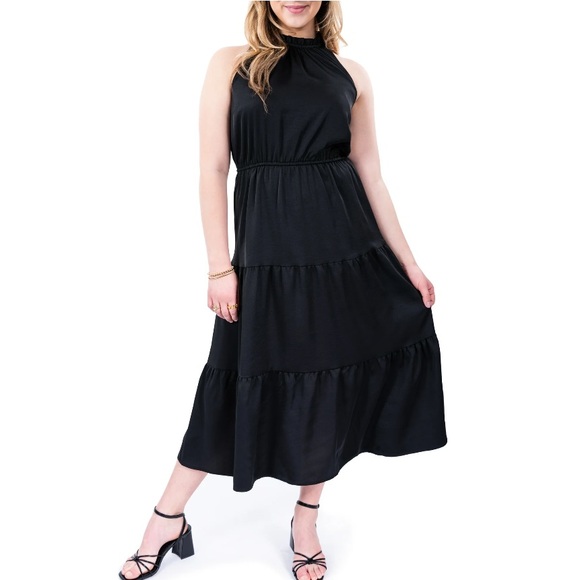 Nine Eight Dresses & Skirts - 33) Nine.Eight Women's Satin Halter Midi Dress black tiered Size Large NWT